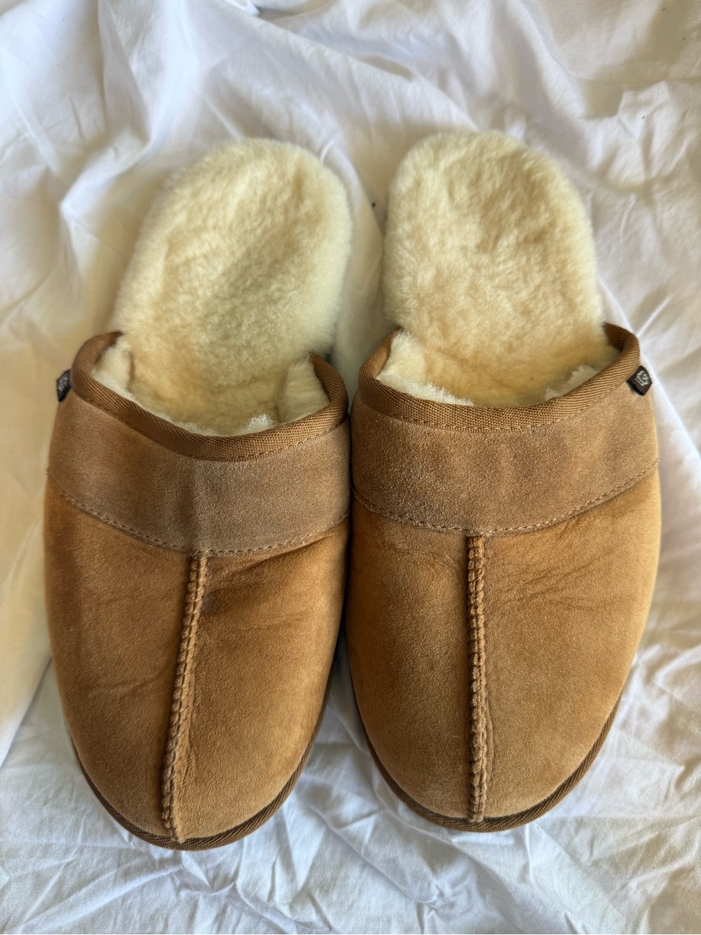 UGG Chestnut Suede Shearling-Lined Slip-On Slippers
